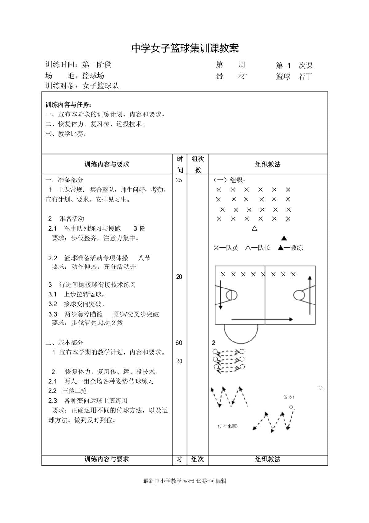 篮球基础训练计划教案